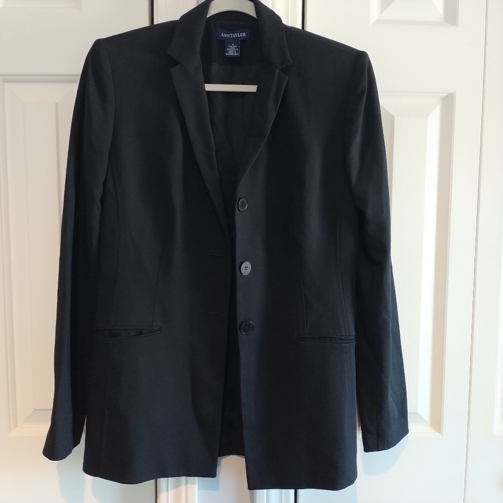 Ann Taylor Black Wool Half Belted Classic Blazer 4